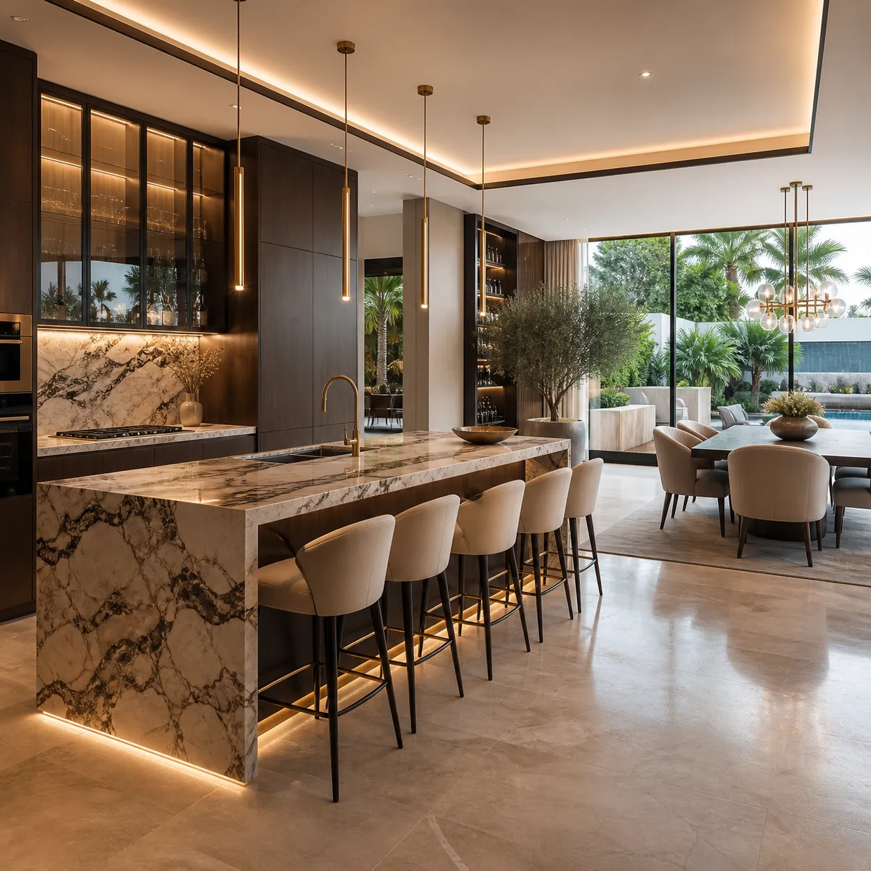 Luxury modern villa kitchen dining room